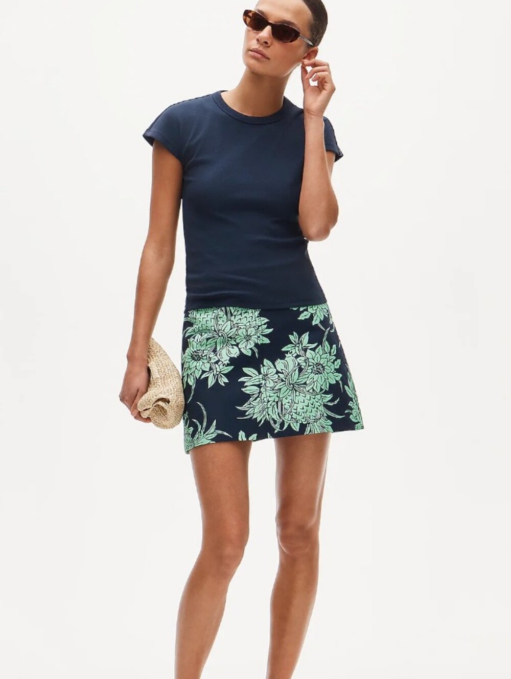 J Crew Fairfax mini skirt in pineapple garden-print double cotton poplin CU730